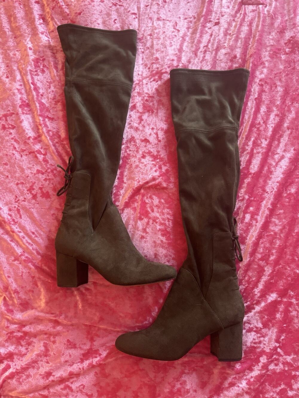 Aldo Over-the-knee Boots Block Heel Forest Green Lace Up Women's US 8